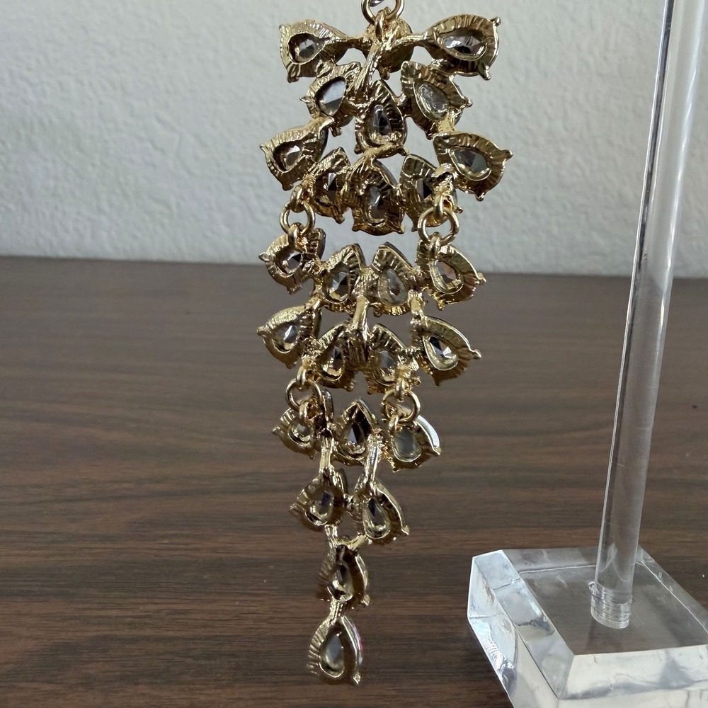 Chandelier Rhinestone Crystal Pageant Bridal Earrings AB Drop Dangle 4" Green - Picture 9 of 10